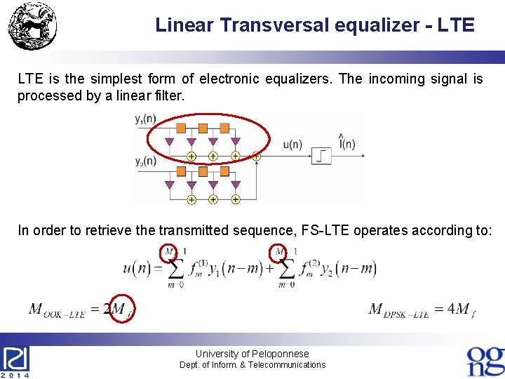 Linear Transversal equalizer - LTE is the simplest form of electronic equalizers. The incoming