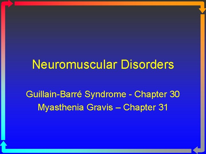 Neuromuscular Disorders Guillain-Barré Syndrome - Chapter 30 Myasthenia Gravis – Chapter 31 