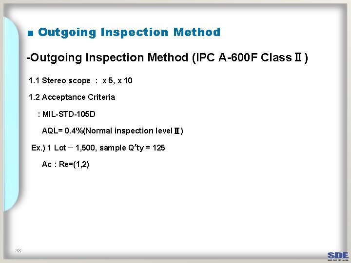 ■ Outgoing Inspection Method -Outgoing Inspection Method (IPC A-600 F ClassⅡ) 1. 1 Stereo