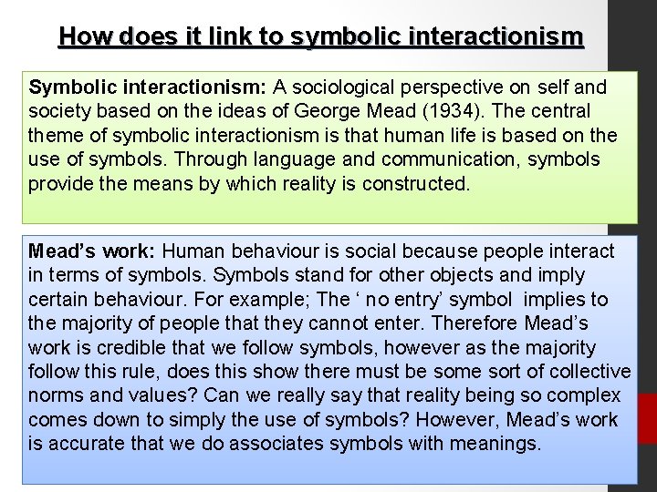 How does it link to symbolic interactionism Symbolic interactionism: A sociological perspective on self