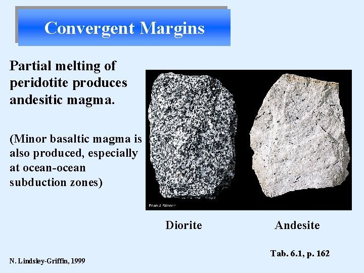 Convergent Margins Partial melting of peridotite produces andesitic magma. (Minor basaltic magma is also