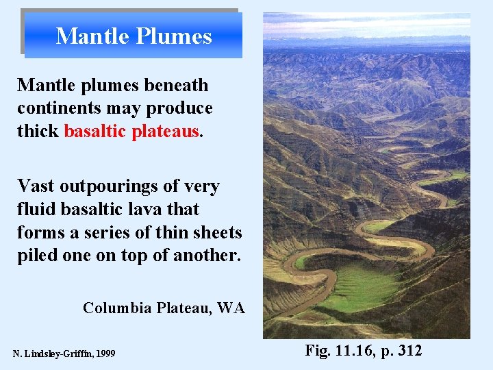 Mantle Plumes Mantle plumes beneath continents may produce thick basaltic plateaus. Vast outpourings of