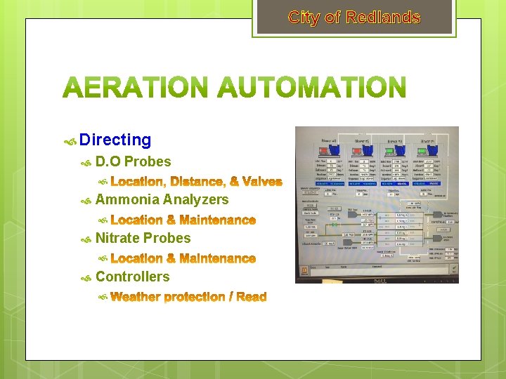 City of Redlands Directing D. O Probes Ammonia Analyzers Nitrate Probes Controllers 