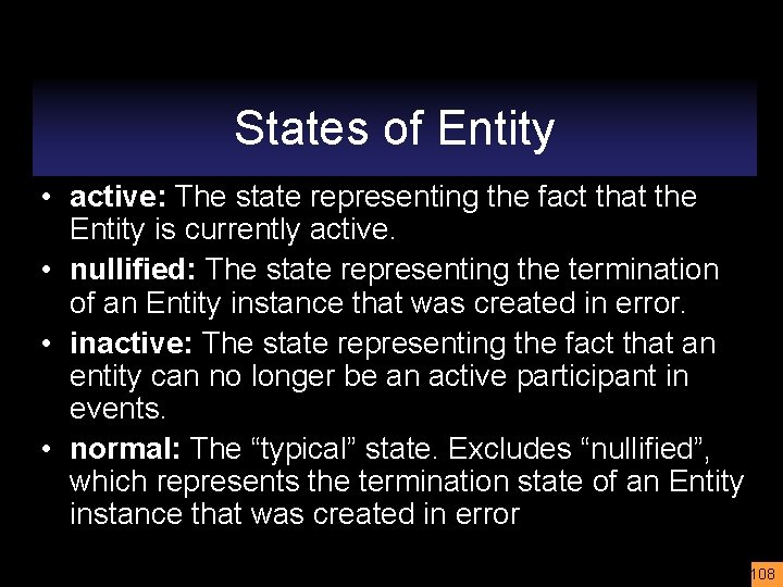 States of Entity • active: The state representing the fact that the Entity is