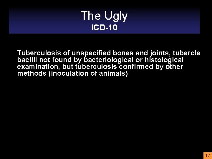 The Ugly ICD-10 Tuberculosis of unspecified bones and joints, tubercle bacilli not found by