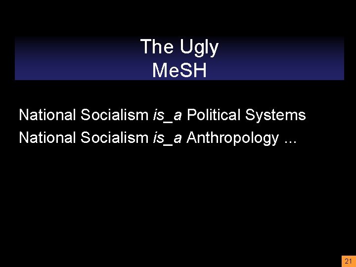 The Ugly Me. SH National Socialism is_a Political Systems National Socialism is_a Anthropology. .