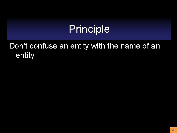 Principle Don’t confuse an entity with the name of an entity 26 