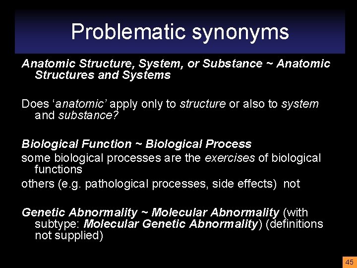 Problematic synonyms Anatomic Structure, System, or Substance ~ Anatomic Structures and Systems Does ‘anatomic’