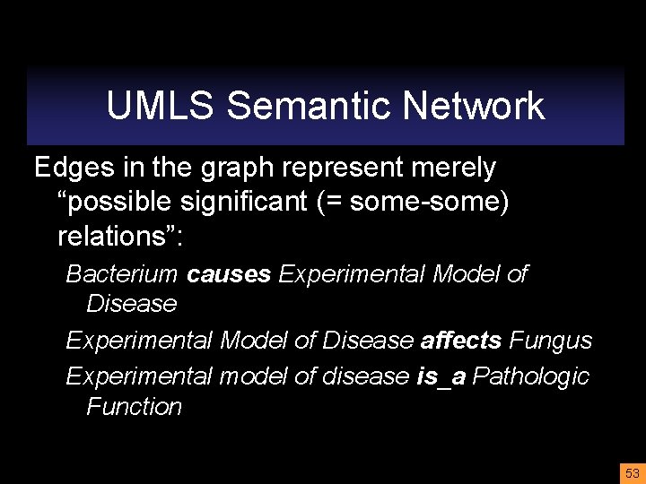 UMLS Semantic Network Edges in the graph represent merely “possible significant (= some-some) relations”: