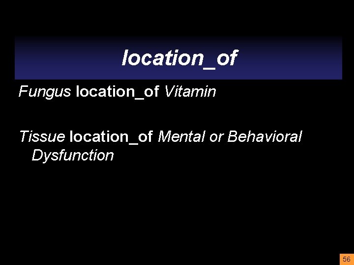 location_of Fungus location_of Vitamin Tissue location_of Mental or Behavioral Dysfunction 56 