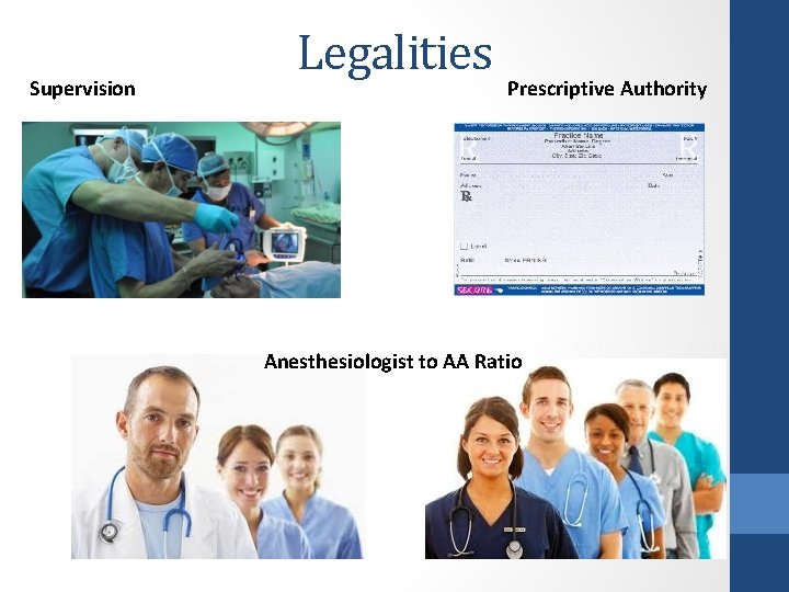 Supervision Legalities Prescriptive Authority Anesthesiologist to AA Ratio 