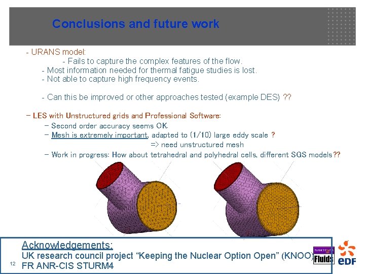 Conclusions and future work - URANS model: - Fails to capture the complex features