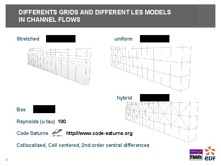 DIFFERENTS GRIDS AND DIFFERENT LES MODELS IN CHANNEL FLOWS Stretched uniform hybrid Box Reynolds