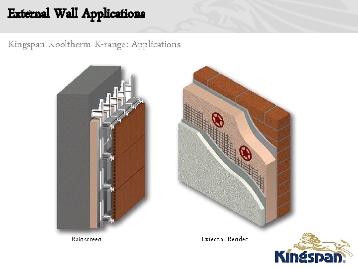 External Wall Applications Kingspan Kooltherm K-range: Applications Rainscreen External Render 