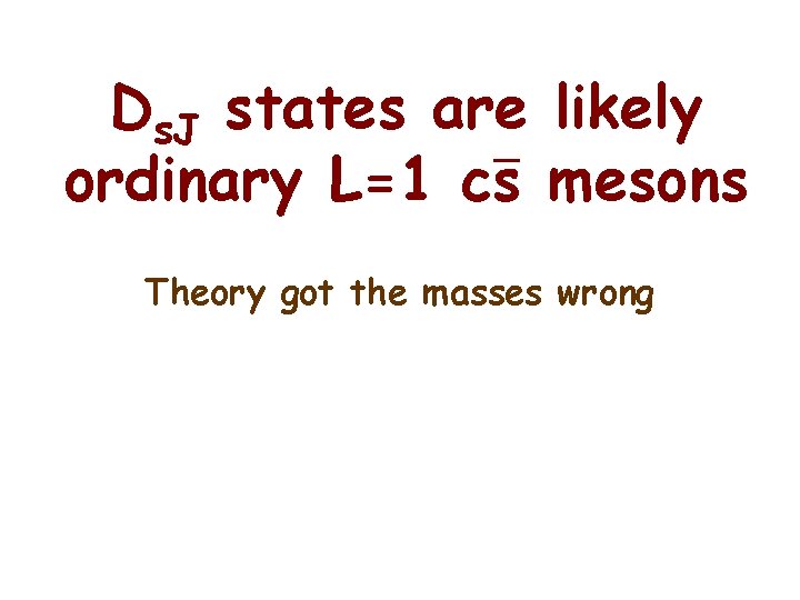 Ds. J states are likely ordinary L=1 cs mesons Theory got the masses wrong