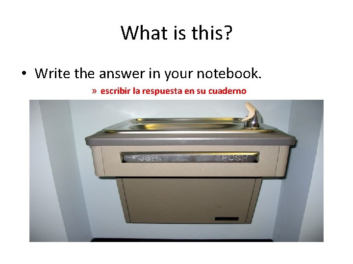 What is this? • Write the answer in your notebook. » escribir la respuesta