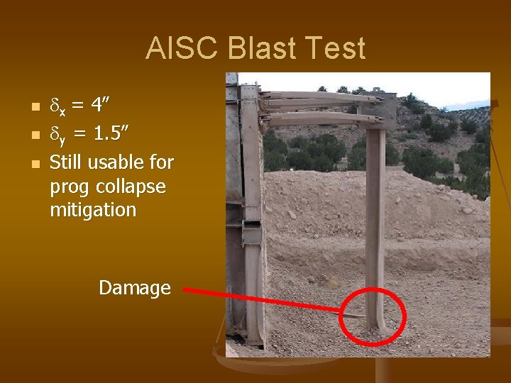 AISC Blast Test n n n dx = 4” dy = 1. 5” Still