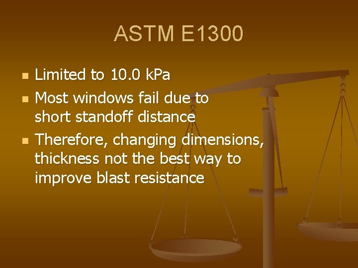 ASTM E 1300 n n n Limited to 10. 0 k. Pa Most windows