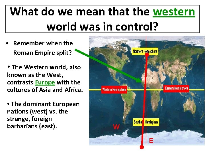 What do we mean that the western world was in control? • Remember when