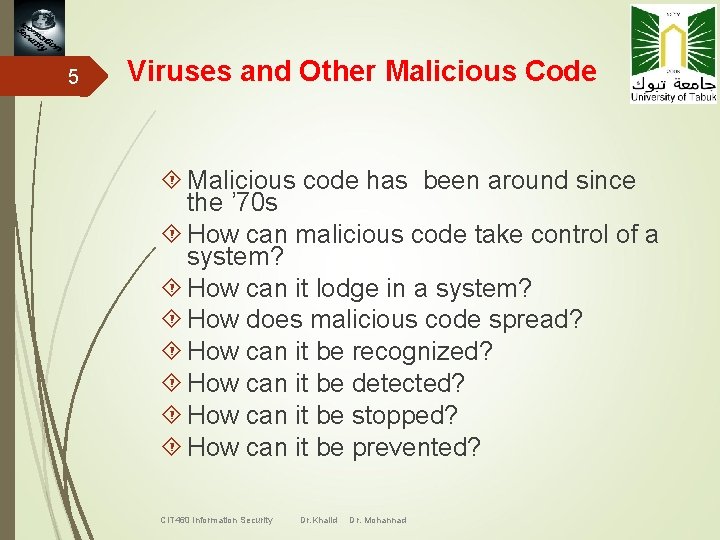 5 Viruses and Other Malicious Code Malicious code has been around since the ’