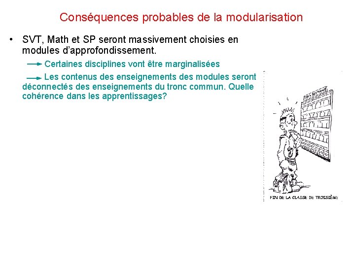 Conséquences probables de la modularisation • SVT, Math et SP seront massivement choisies en