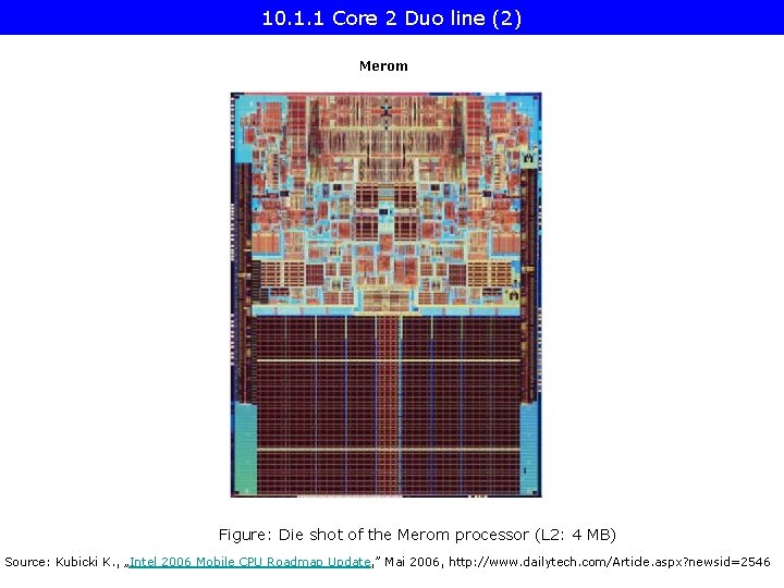 10. 1. 1 Core 2 Duo line (2) Merom Figure: Die shot of the