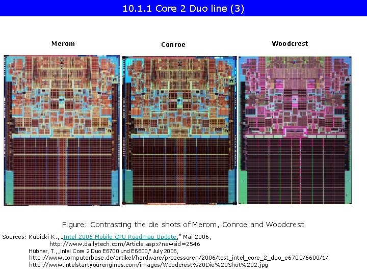 10. 1. 1 Core 2 Duo line (3) Merom Conroe Woodcrest Figure: Contrasting the