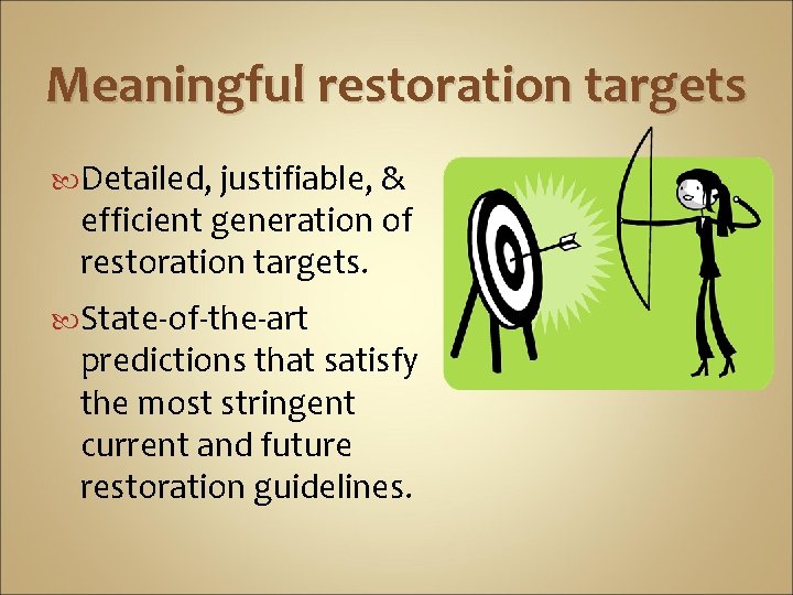 Meaningful restoration targets Detailed, justifiable, & efficient generation of restoration targets. State-of-the-art predictions that
