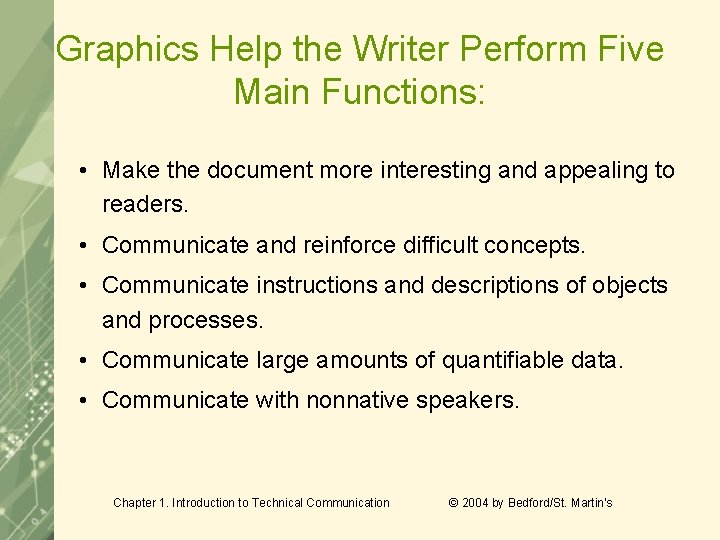 Graphics Help the Writer Perform Five Main Functions: • Make the document more interesting