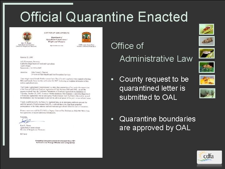 Official Quarantine Enacted Office of Administrative Law • County request to be quarantined letter