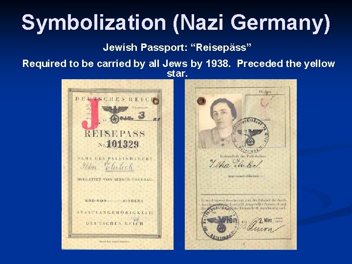 Symbolization (Nazi Germany) Jewish Passport: “Reisepäss” Required to be carried by all Jews by