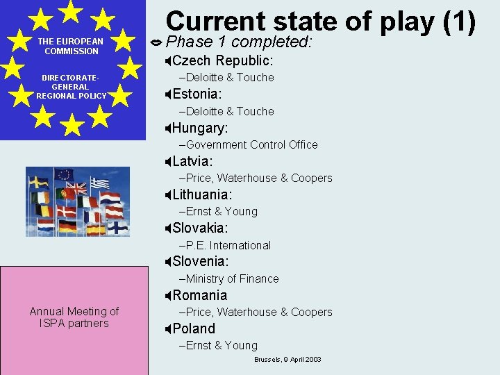 Current state of play (1) THE EUROPEAN COMMISSION DIRECTORATEGENERAL REGIONAL POLICY Phase 1 completed: