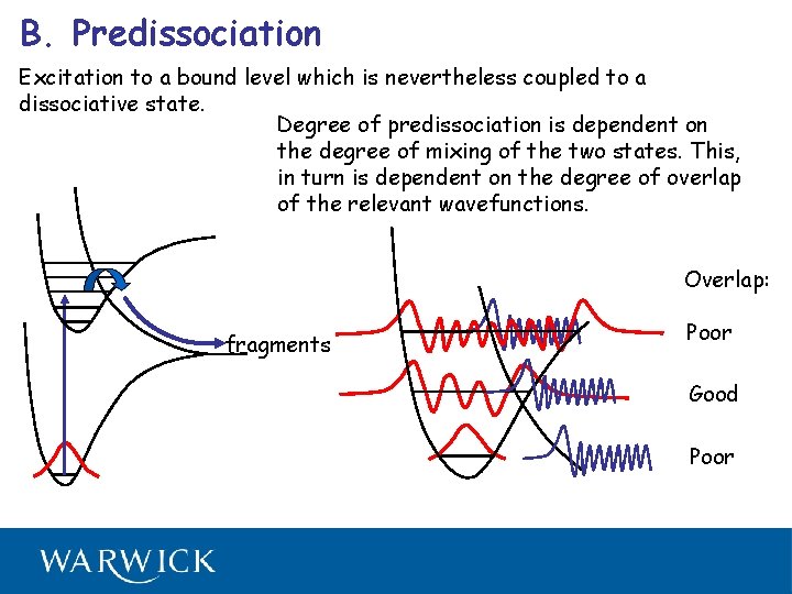 B. Predissociation Excitation to a bound level which is nevertheless coupled to a dissociative