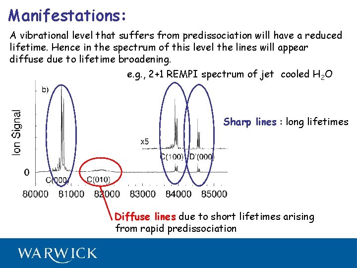 Manifestations: A vibrational level that suffers from predissociation will have a reduced lifetime. Hence