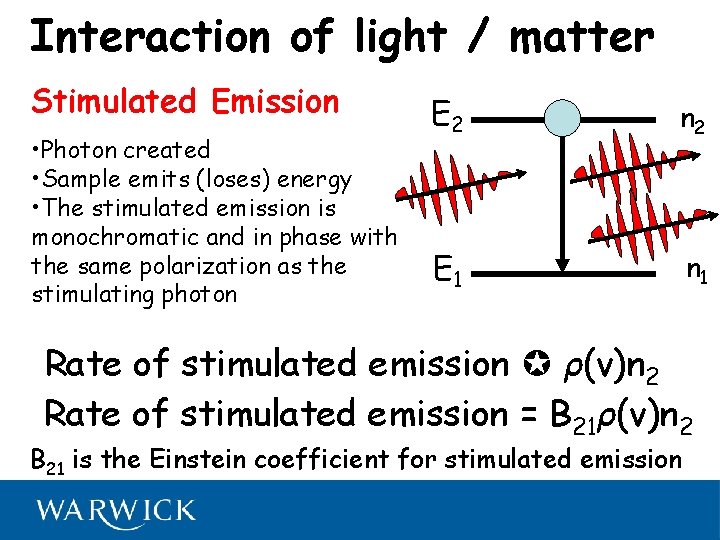 Interaction of light / matter Stimulated Emission • Photon created • Sample emits (loses)