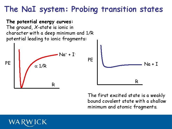 The Na. I system: Probing transition states The potential energy curves: The ground, X-state