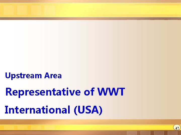 Upstream Area Representative of WWT International (USA) 47 