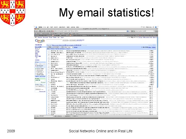 My email statistics! 2009 Social Networks Online and in Real Life 