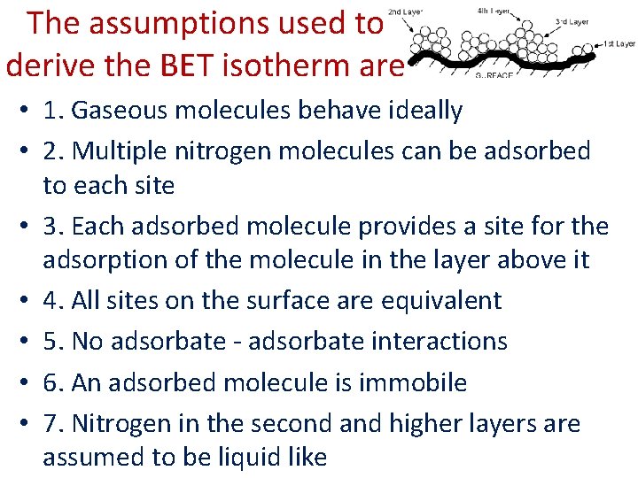 The assumptions used to derive the BET isotherm are • 1. Gaseous molecules behave
