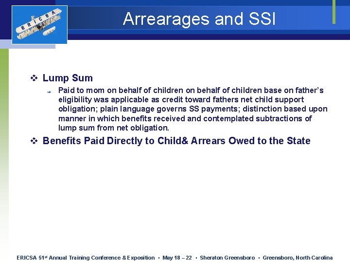 E R I C S Arrearages and SSI A v Lump Sum Paid to E R I C S Arrearages and SSI A v Lump Sum Paid to