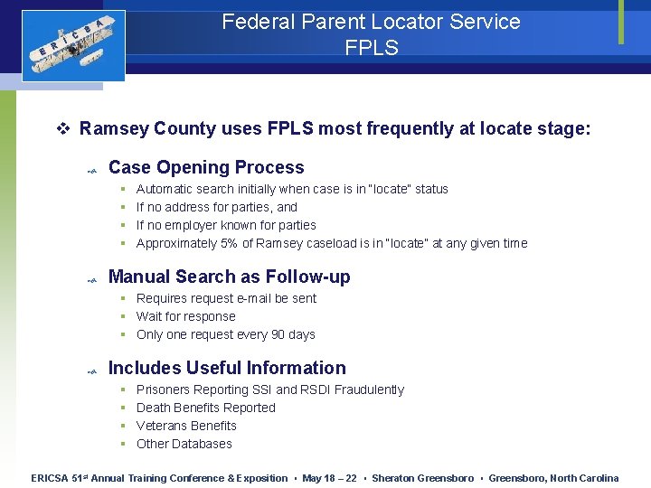 E R I C S Federal Parent Locator Service FPLS A v Ramsey County E R I C S Federal Parent Locator Service FPLS A v Ramsey County