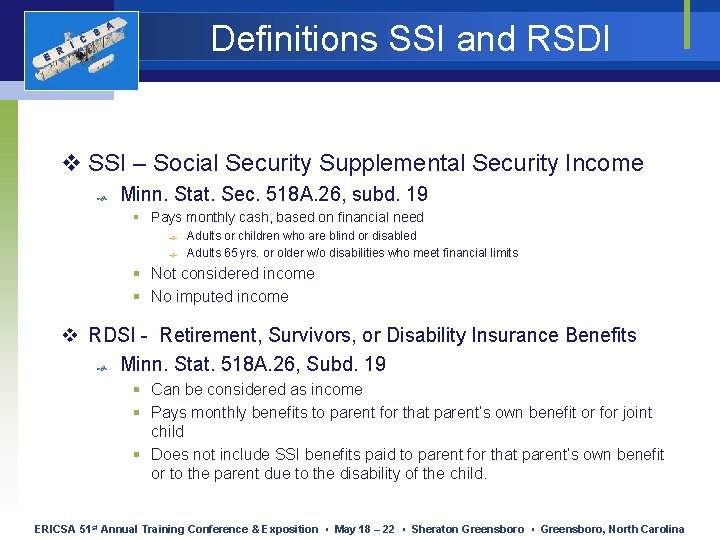 E R I C S Definitions SSI and RSDI A v SSI – Social E R I C S Definitions SSI and RSDI A v SSI – Social