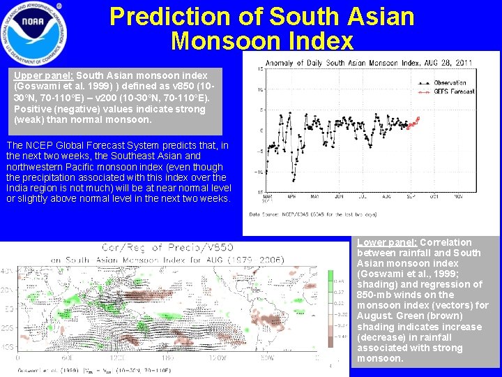 Prediction of South Asian Monsoon Index Upper panel: South Asian monsoon index (Goswami et