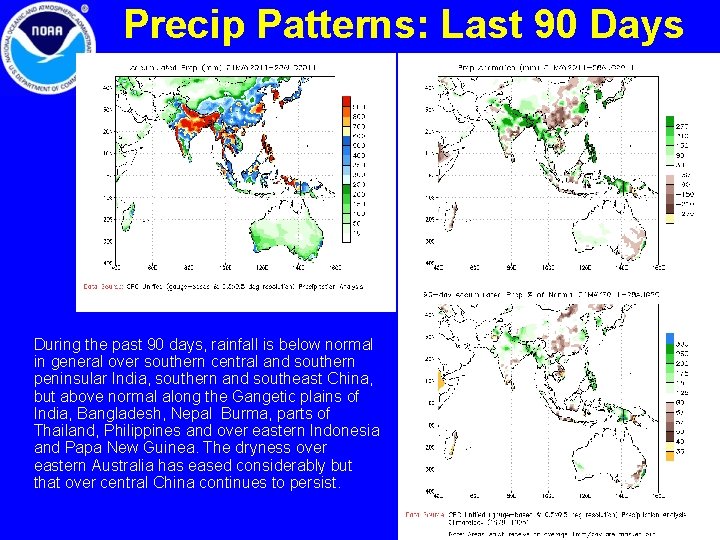 Precip Patterns: Last 90 Days During the past 90 days, rainfall is below normal