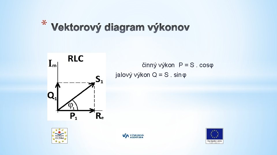 * činný výkon P = S. cosφ jalový výkon Q = S. sinφ 