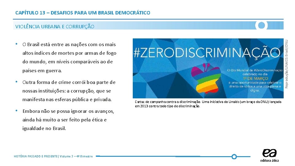 CAPÍTULO 13 – DESAFIOS PARA UM BRASIL DEMOCRÁTICO Reprodução/UNAIDS Brasil/ONU VIOLÊNCIA URBANA E CORRUPÇÃO