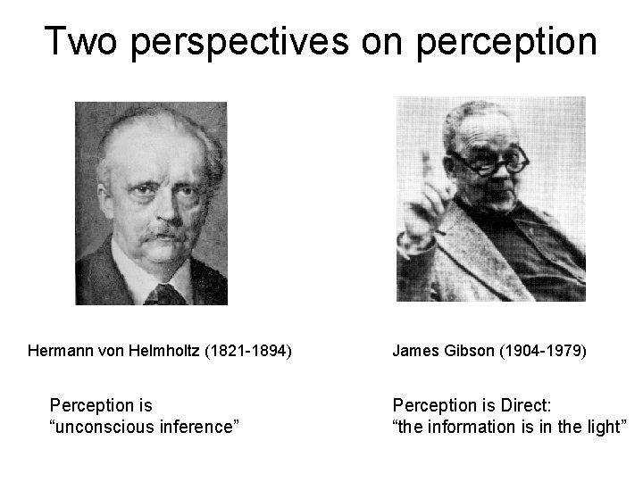 Two perspectives on perception Hermann von Helmholtz (1821 -1894) Perception is “unconscious inference” James