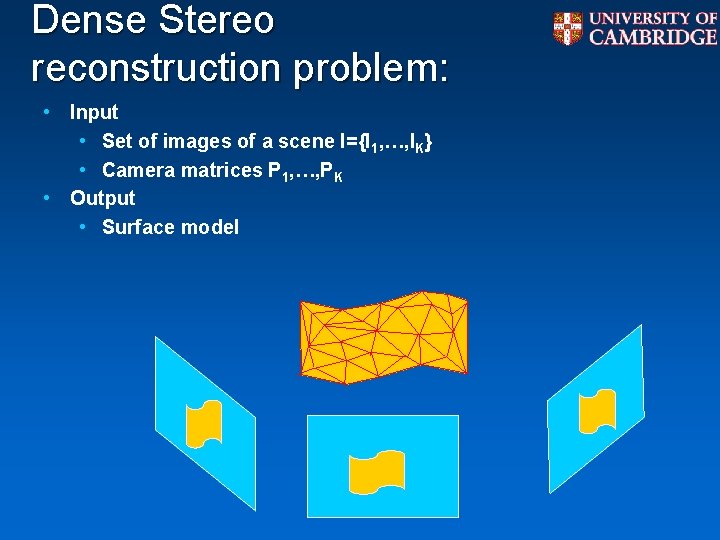 Dense Stereo reconstruction problem: • Input • Set of images of a scene I={I Dense Stereo reconstruction problem: • Input • Set of images of a scene I={I