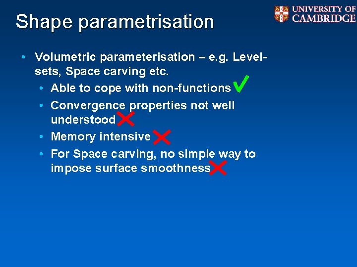 Shape parametrisation • Volumetric parameterisation – e. g. Levelsets, Space carving etc. • Able Shape parametrisation • Volumetric parameterisation – e. g. Levelsets, Space carving etc. • Able