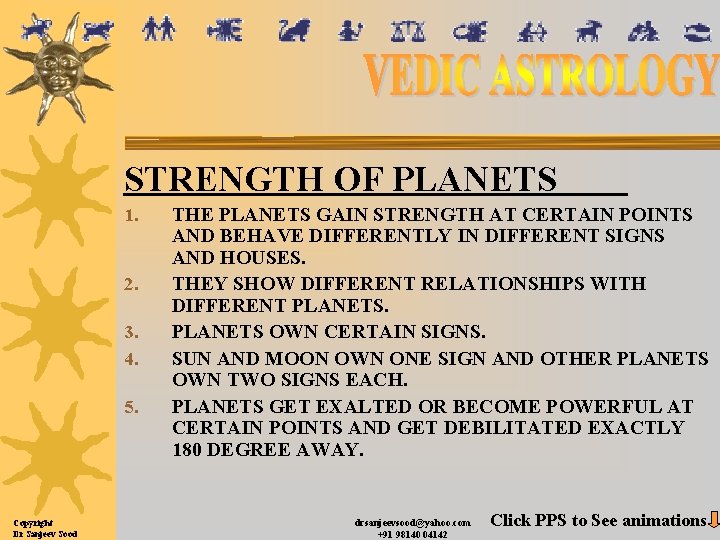 STRENGTH OF PLANETS 1. 2. 3. 4. 5. Copyright Dr Sanjeev Sood THE PLANETS